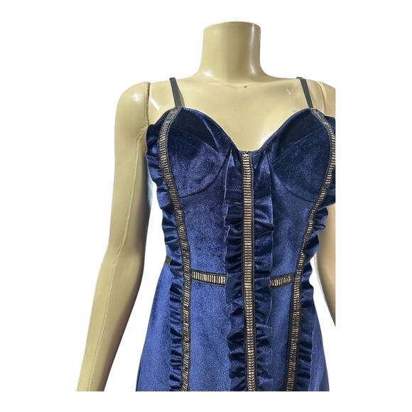 Self-Portrait Womens Dress Size 4 Velour Whimsical Fairy Renaissance Blue Midi - Picture 5 of 14